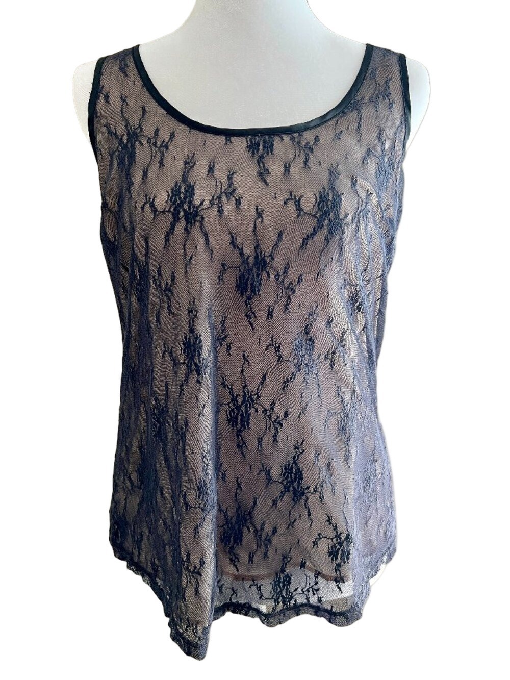 Old Navy Double Layer Floral Lace Tank Top Black Nude Size - Size Medium